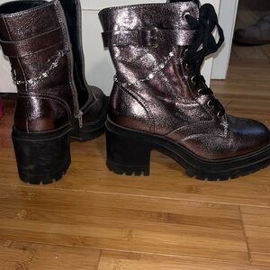 Metallic Lace-Up Ankle Boots